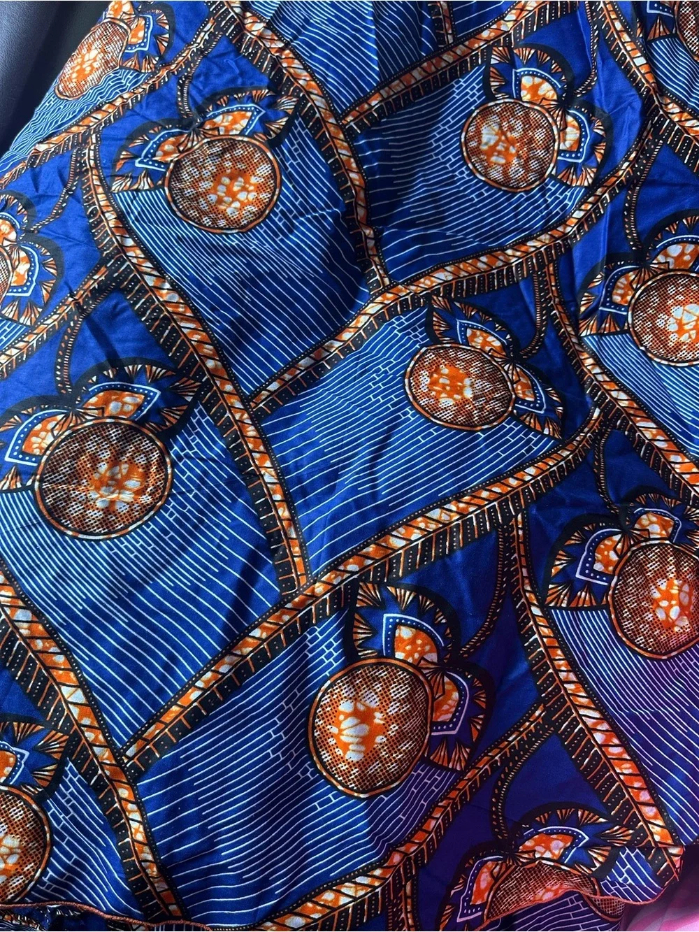 5 - Blue & Orange Ankara Print Cocktail Table Cover - 132” Round
